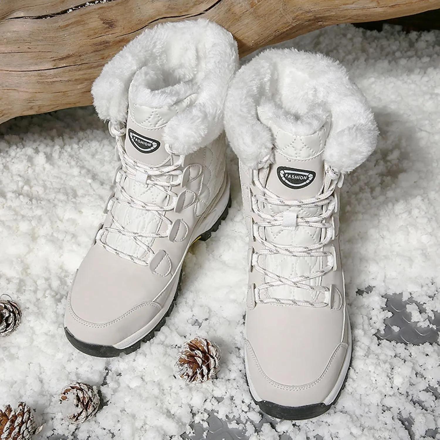 Winter Boots for Women Fur Lined Warm Snow Boots Waterproof Mid Calf Walking Boots Lace-Up Mid Calf Booties
