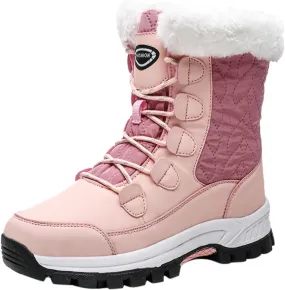 Winter Boots for Women Fur Lined Warm Snow Boots Waterproof Mid Calf Walking Boots Lace-Up Mid Calf Booties