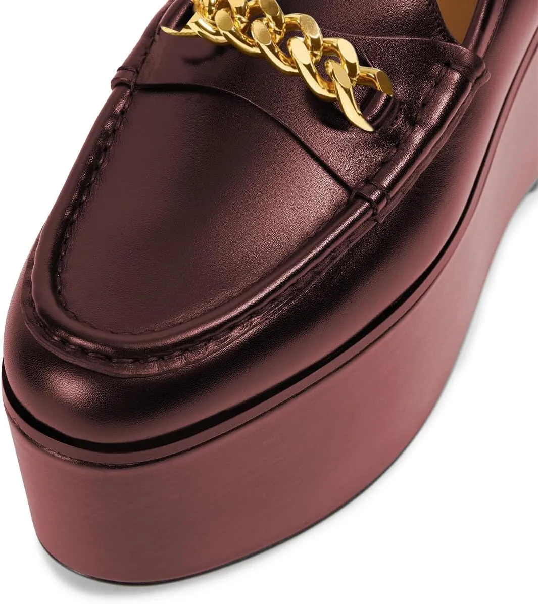 Women Chic Round Toe Chain Decoration Thick Sole Platform Loafers Slip on Graceful Party Homecoming Pump Shoes Size 4-16 US
