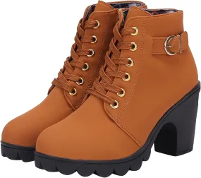 Women Lace Up Ankle Boots Chunky Heel Zip Buckle Booties Suede Zipper Bootie Elegant High Short Boot Shoes