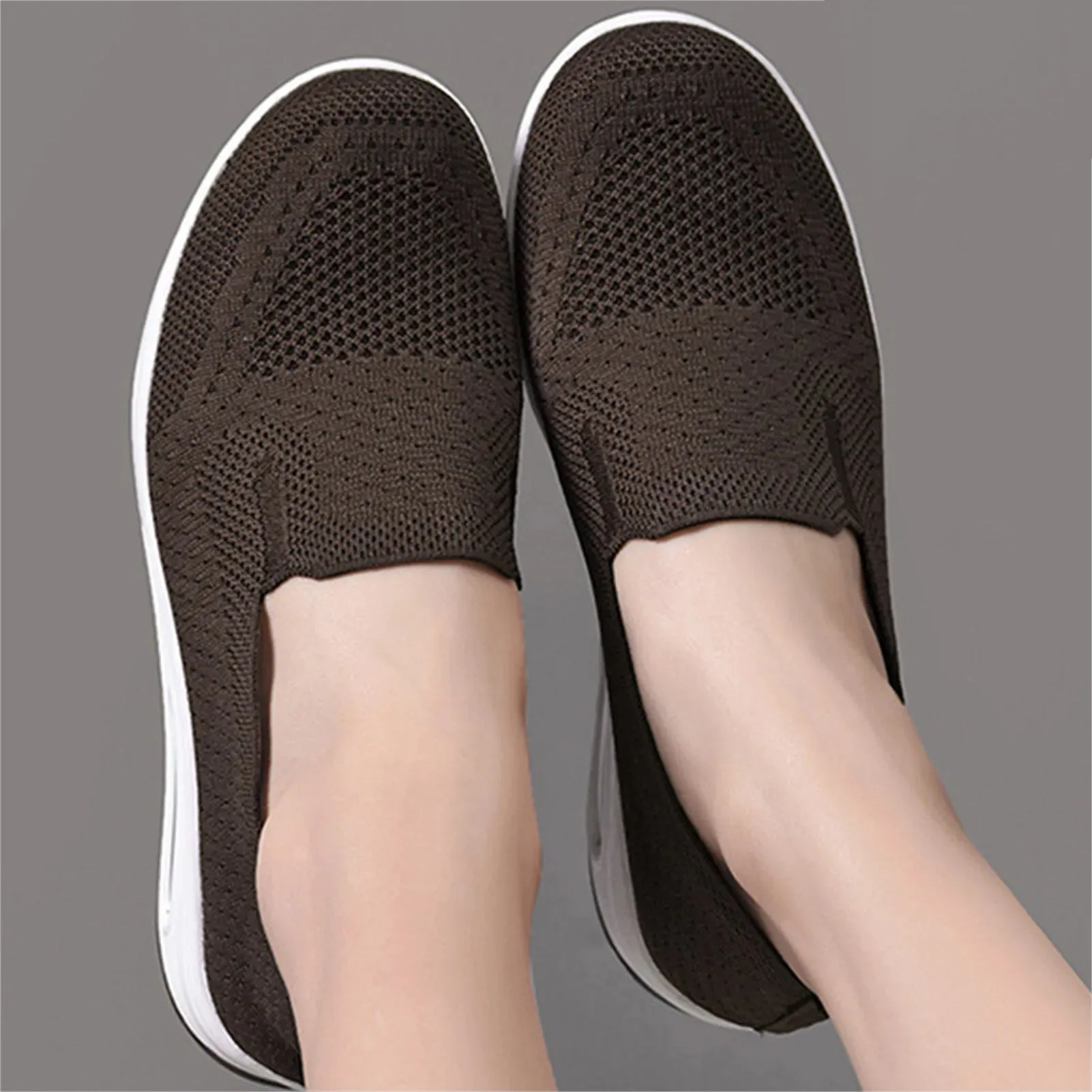 Women's Casual Slip on Sneakers Breathable Flying Woven Mesh Upper Jogging Shoes for Walking Biking Driving