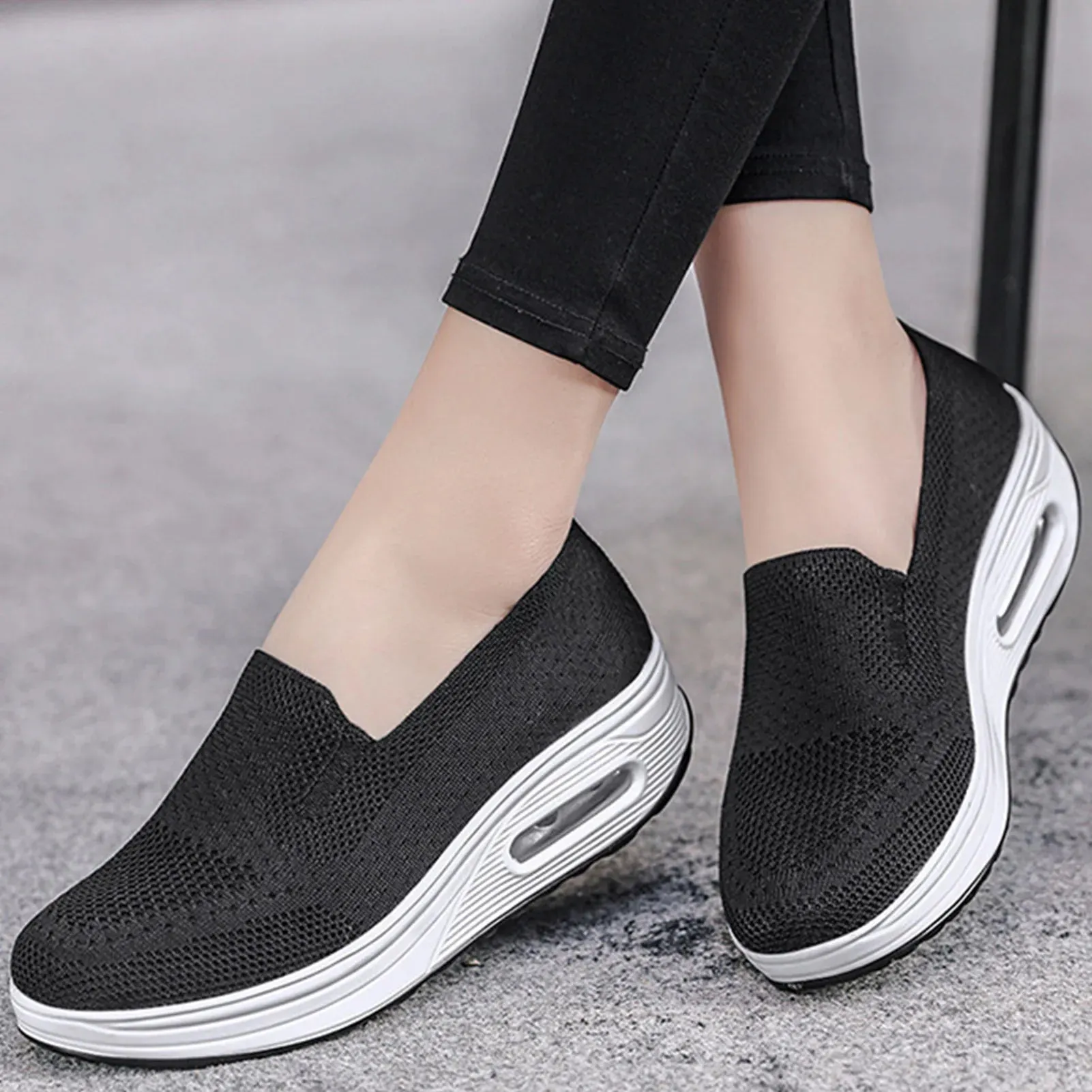 Women's Casual Slip on Sneakers Breathable Flying Woven Mesh Upper Jogging Shoes for Walking Biking Driving