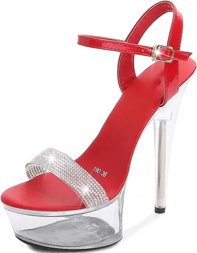 Womens Clear High Platform Ankle Strap High Heels Stiletto Dress Sandals