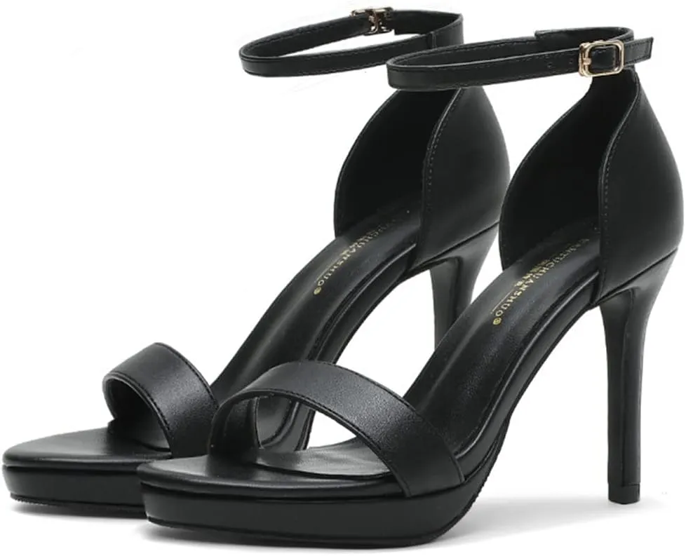 Womens High Heels Stilettos Round Toe Ankle Strap High Heel Sandal